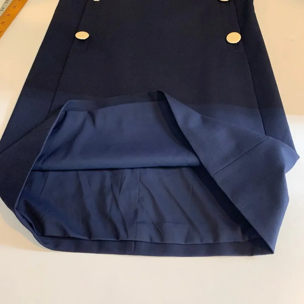 Tory Burch Dress Women 0 Navy Suiting Double Lined Side Buttons Sleeveless Shift